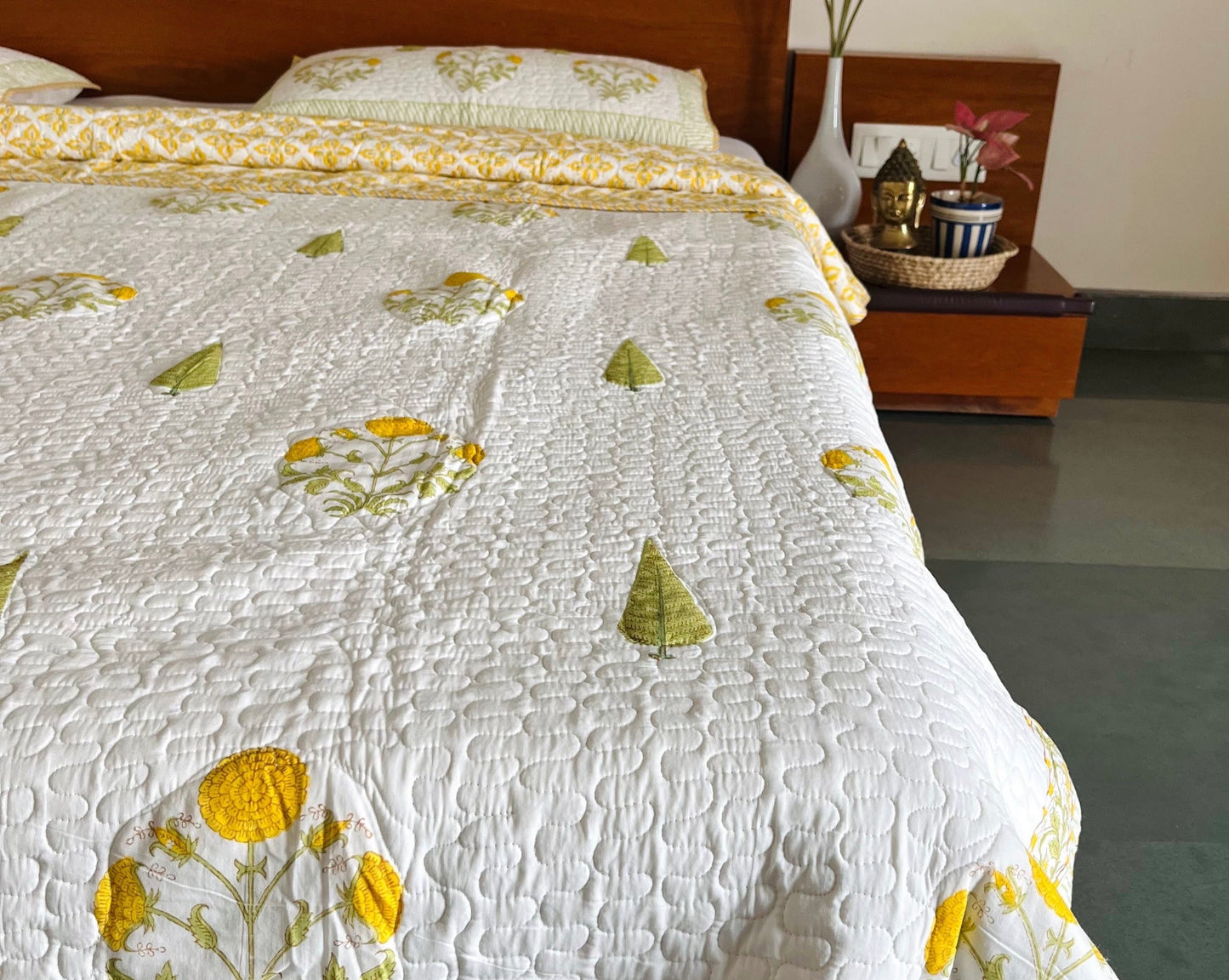 Yellow Meraki Reversible Quilted Bedcover