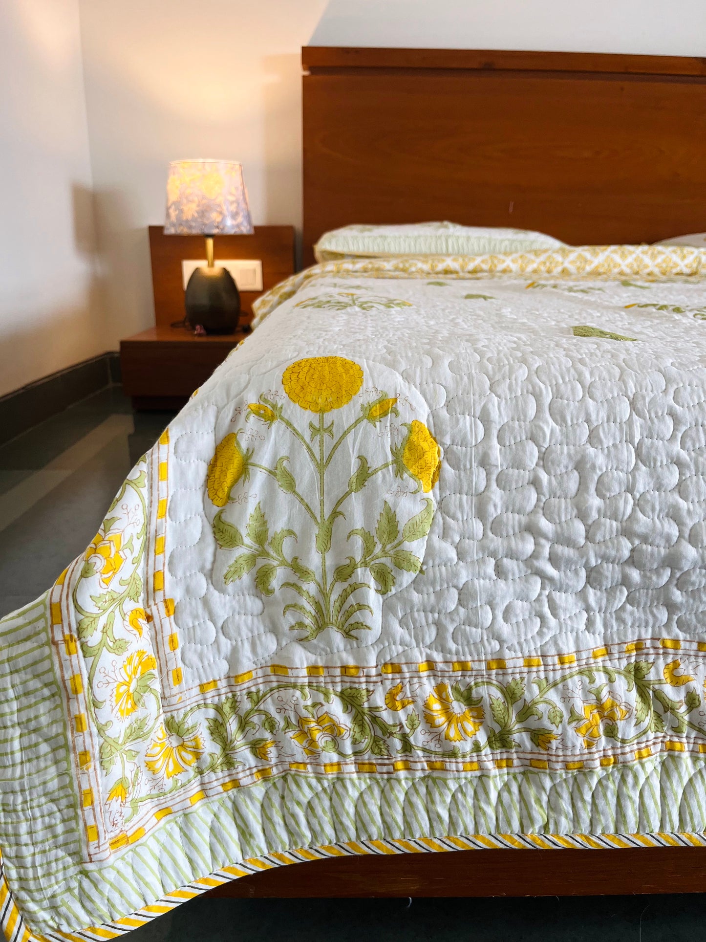 Yellow Meraki Reversible Quilted Bedcover