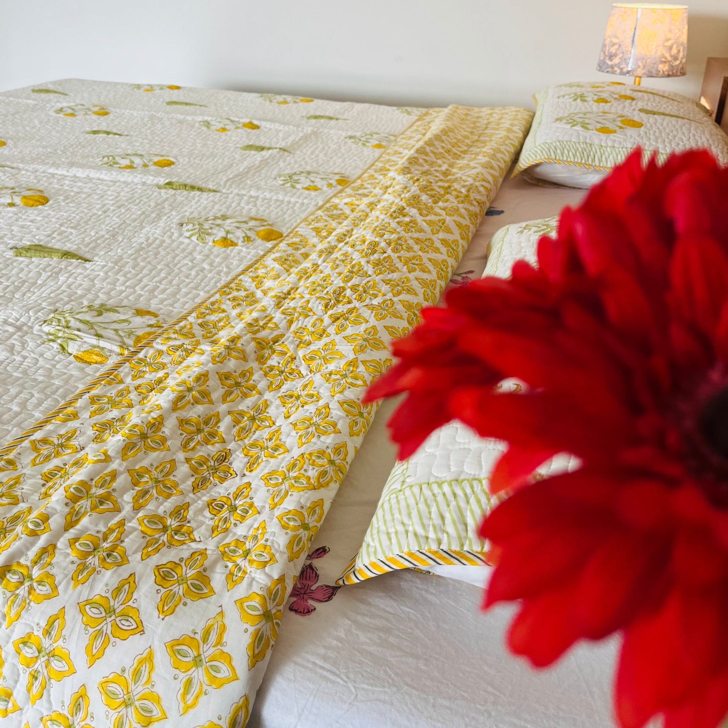 Yellow Meraki Reversible Quilted Bedcover