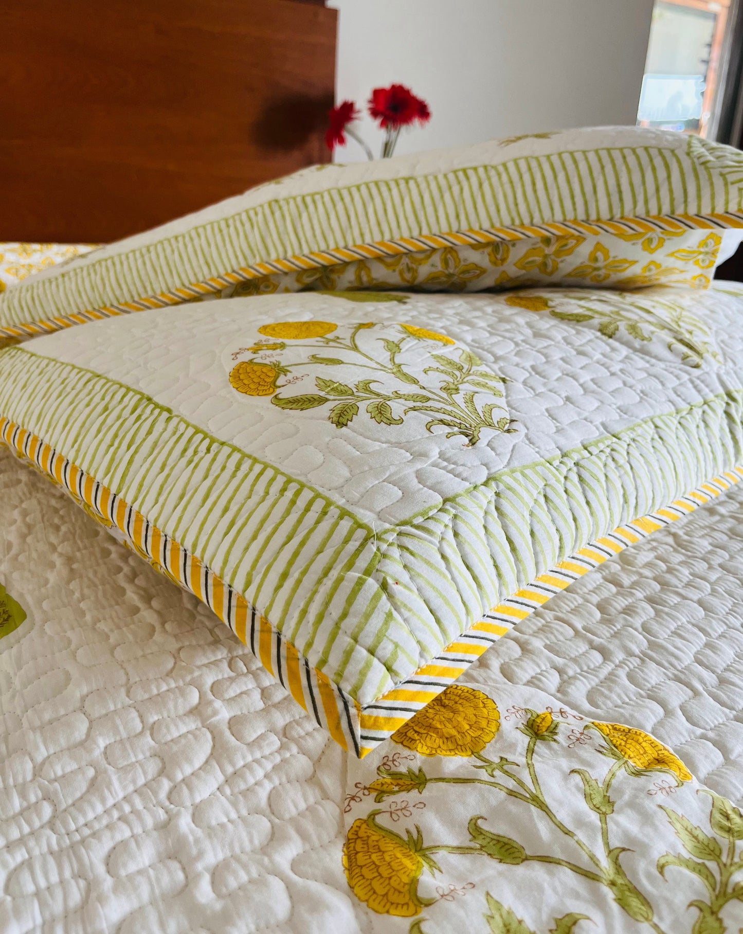 Yellow Meraki Reversible Quilted Bedcover