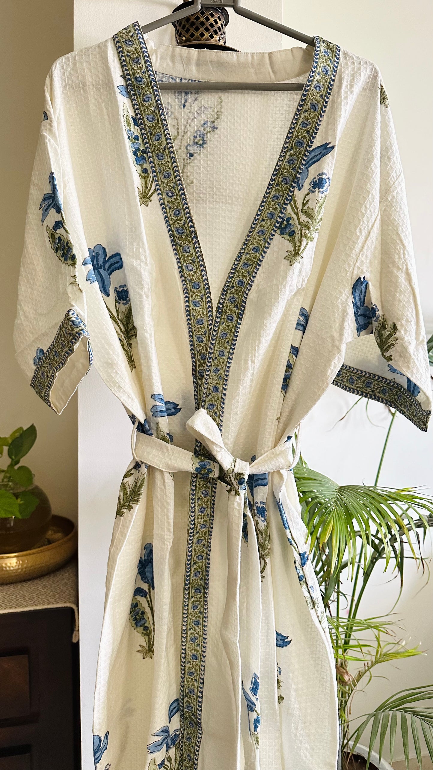 Royal Blue Lily Waffle Cotton Bathrobe