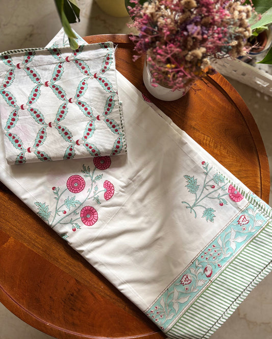 Green Pink Floral Bedsheet