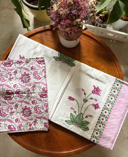 Green and Pink Floral Bedsheet