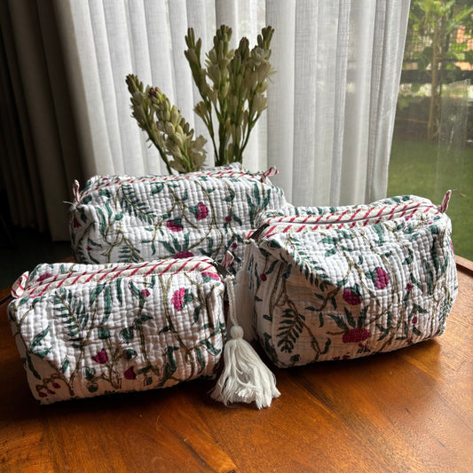 Multipurpose Pouch (set of 3) - Maroon white Cherry Trail