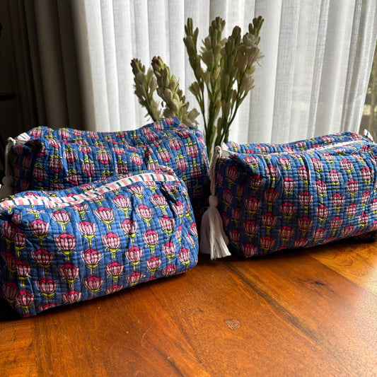 Multipurpose Pouch (set of 3) - Pink Blue Lotus bloom