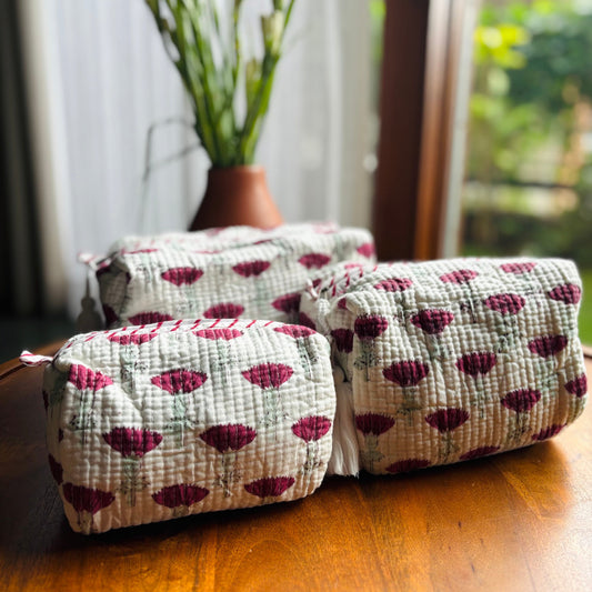 Multipurpose Pouch (set of 3) - Berry Red Boota