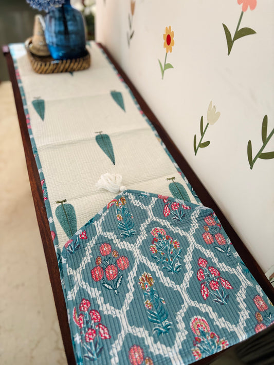 Blue cypress leaf Quilted & Reversible Table Runner