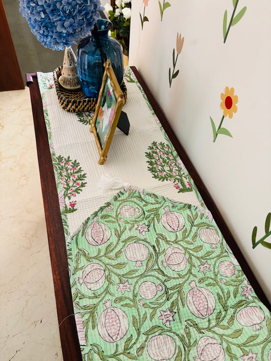 Green pink anaar Quilted & Reversible Table Runner
