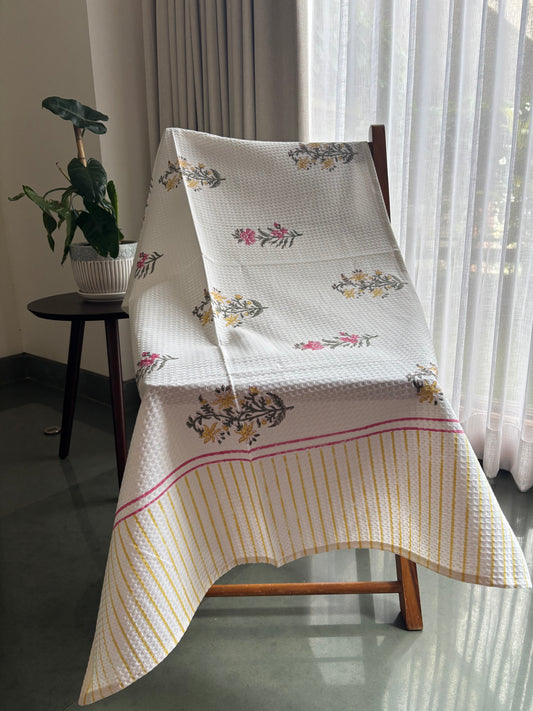 Pink yellow floral garden Bath Towel