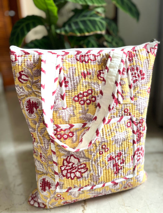 Red Yellow Floral Tote Bag