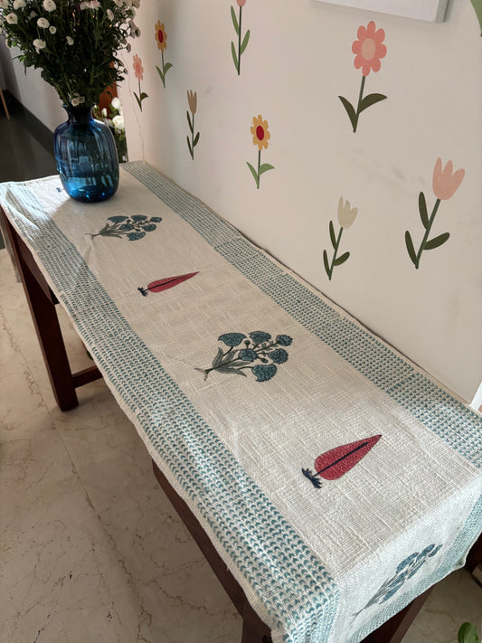 Blue green Linen Table Runner