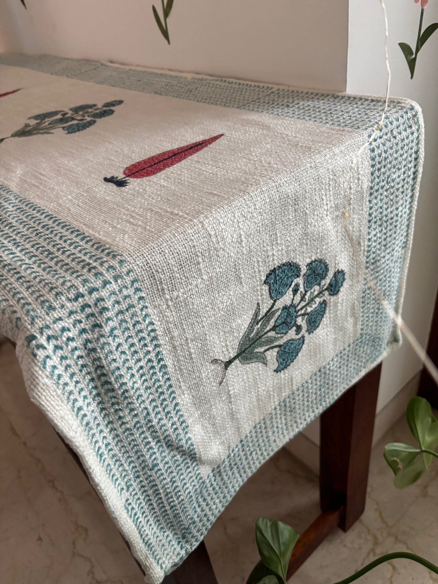 Blue green Linen Table Runner
