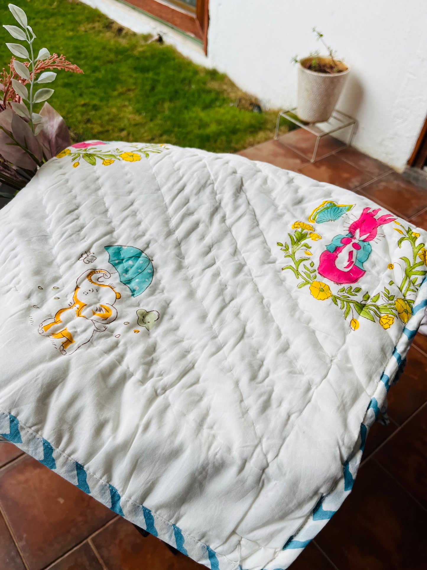 Cute Bunny Muslin Baby Quilt