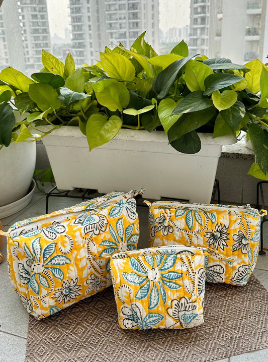 Multipurpose Pouch (Set of 3) - Yellow floral