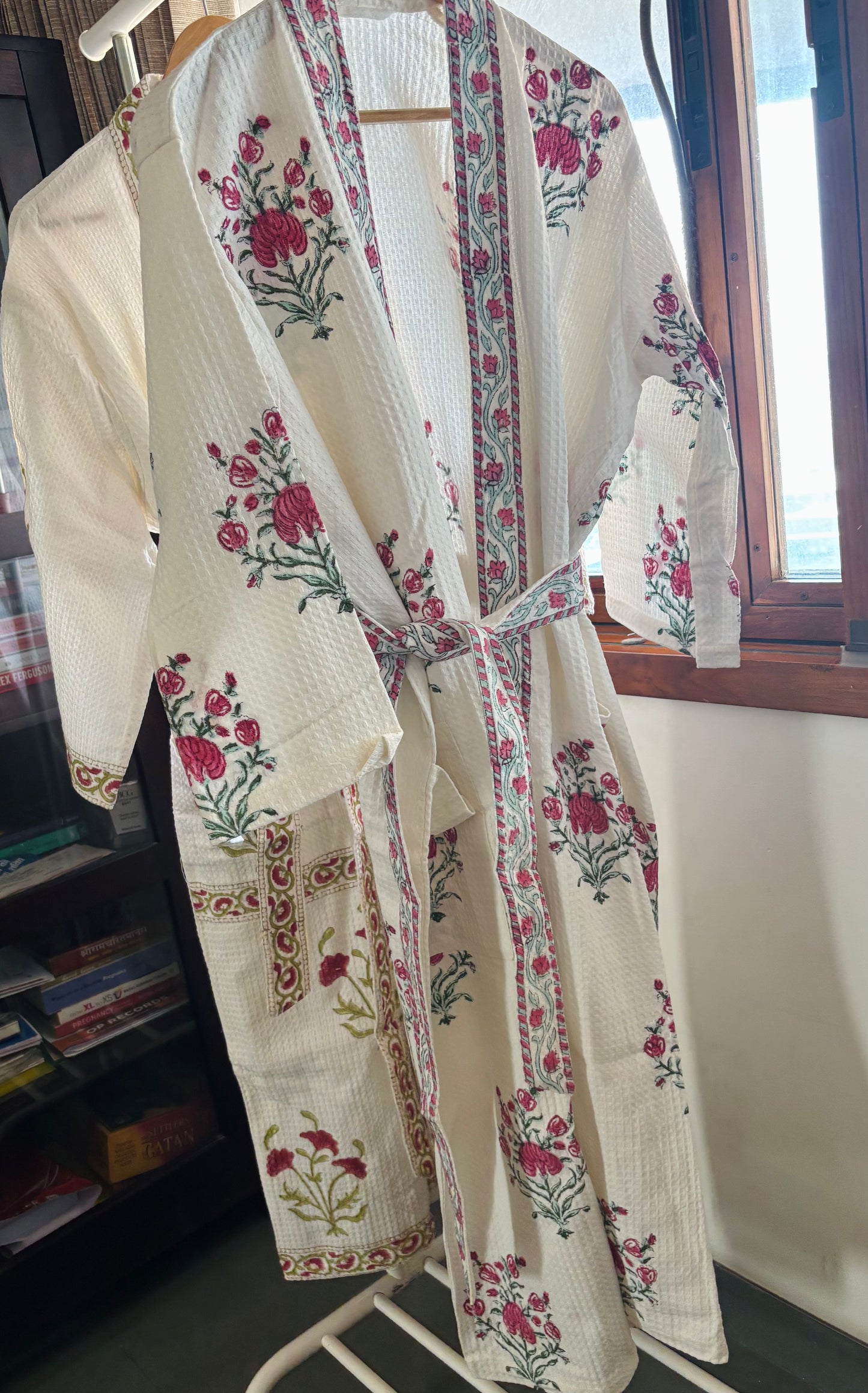 Harmony Blossom Red Waffle Cotton Bathrobe