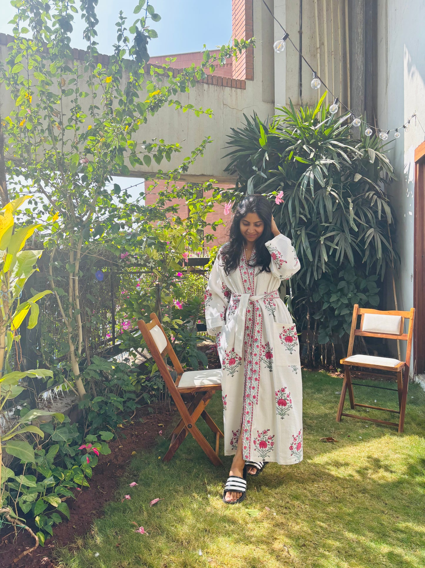 Harmony Blossom Red Waffle Cotton Bathrobe