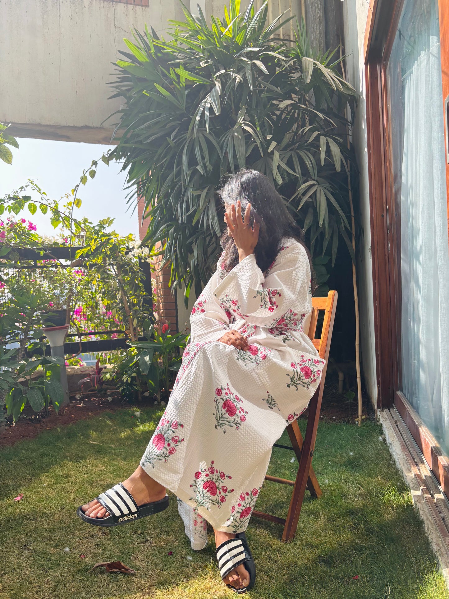 Harmony Blossom Red Waffle Cotton Bathrobe