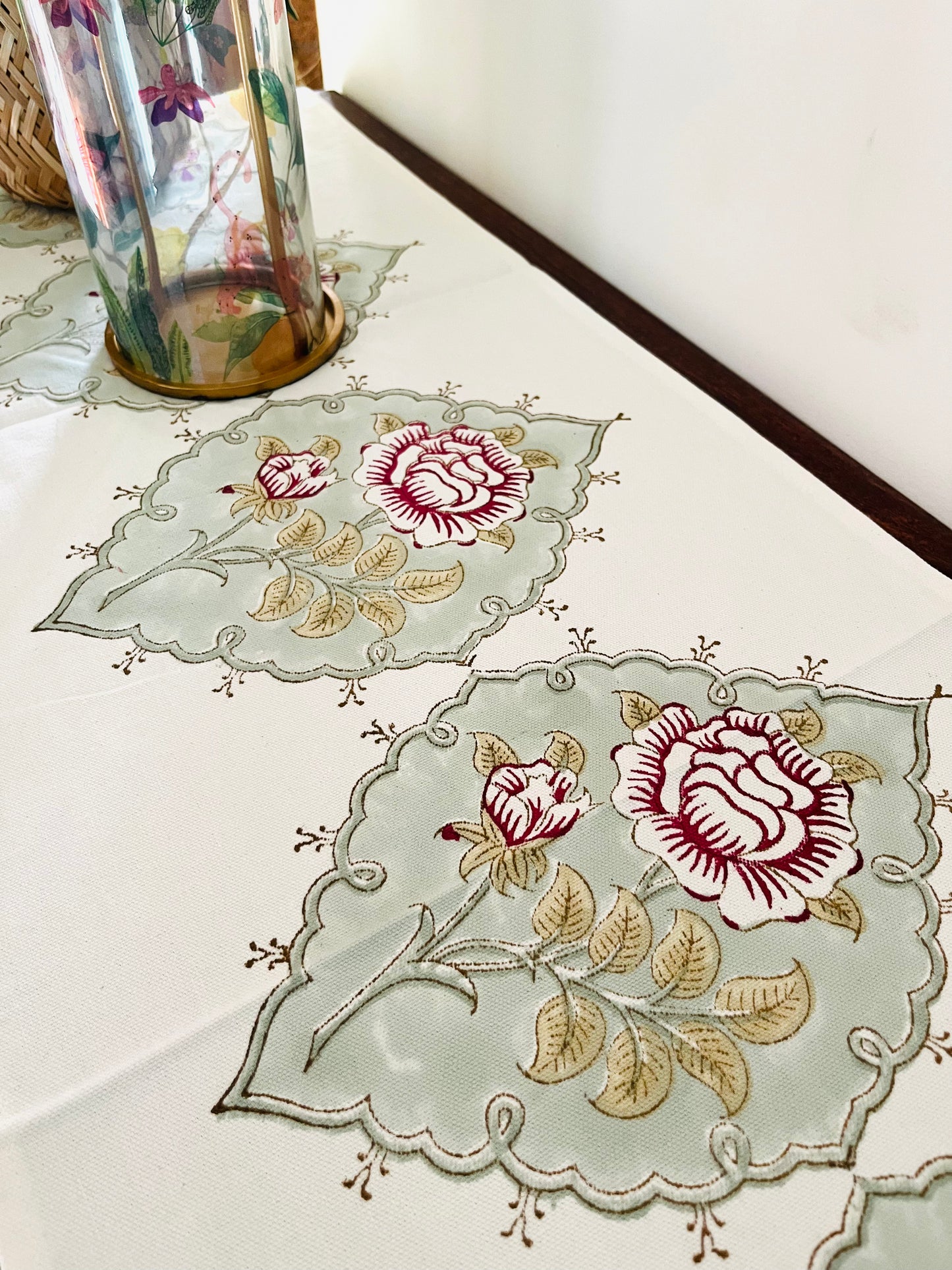 Blockprint Rose Table Runner