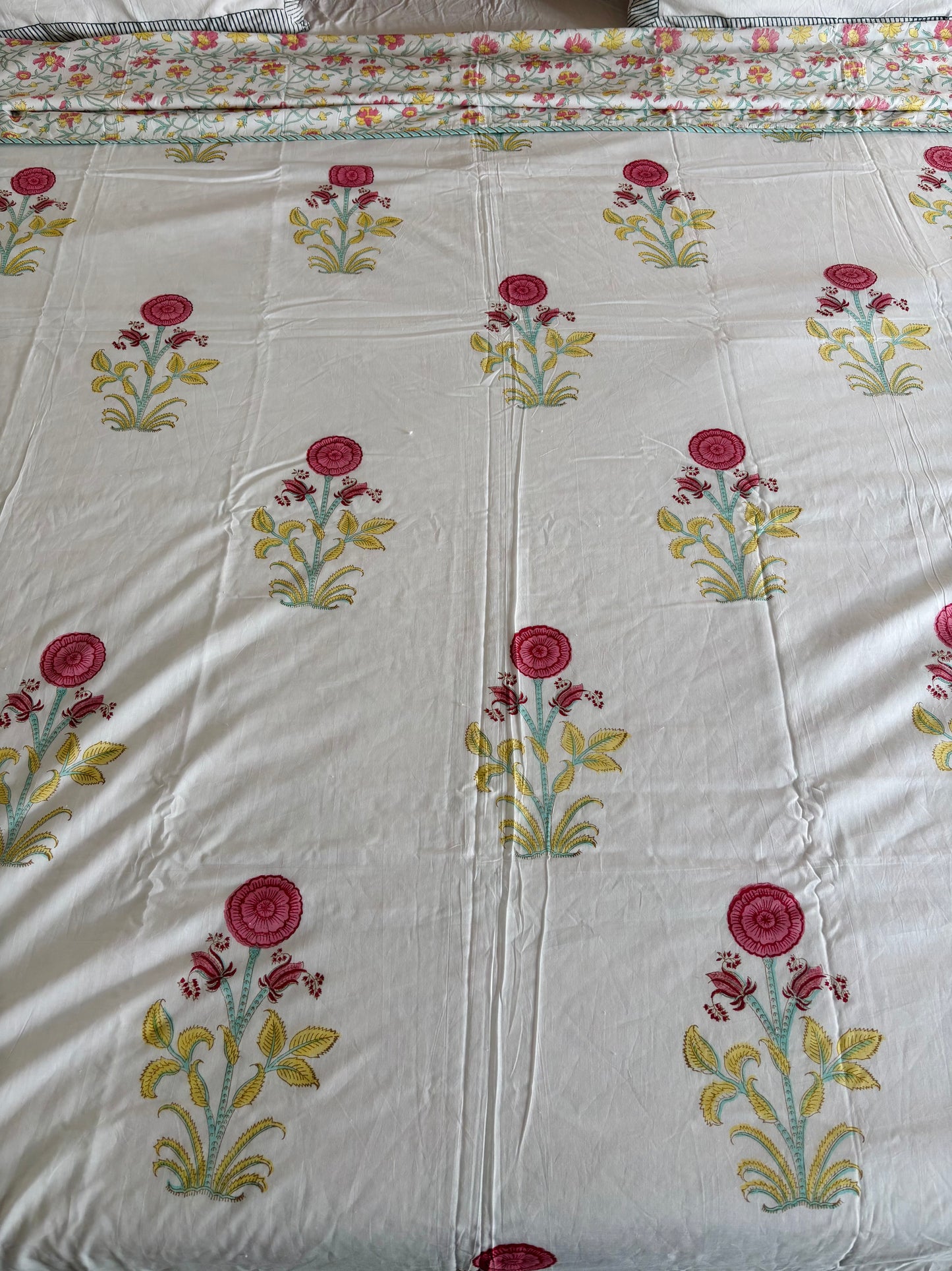 Red & Yellow Poppy Reversible Hand Block Printed Cotton Dohar — King Size