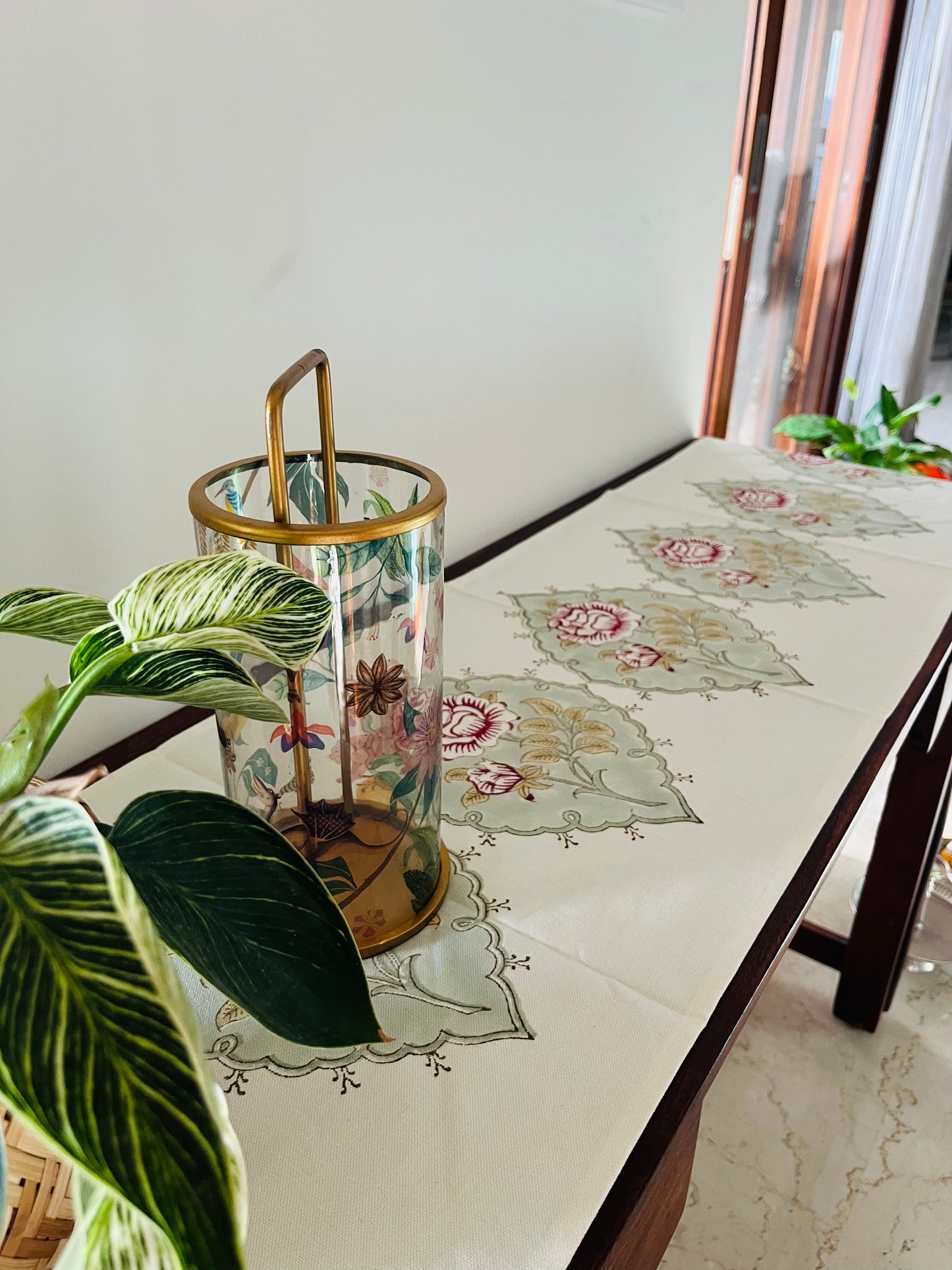 Blockprint Rose Table Runner