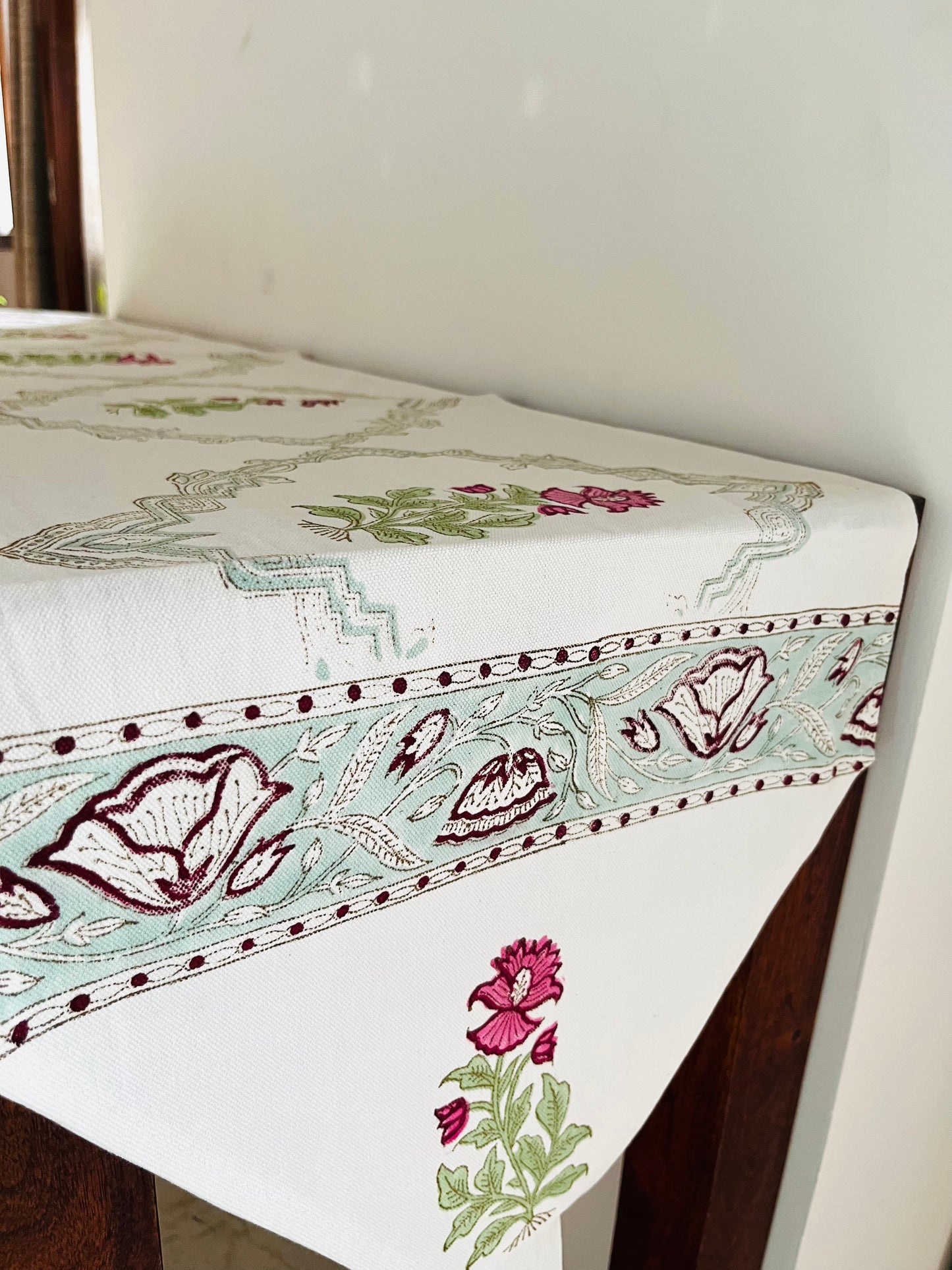 Tranquil Rose Blockprint Table Runner