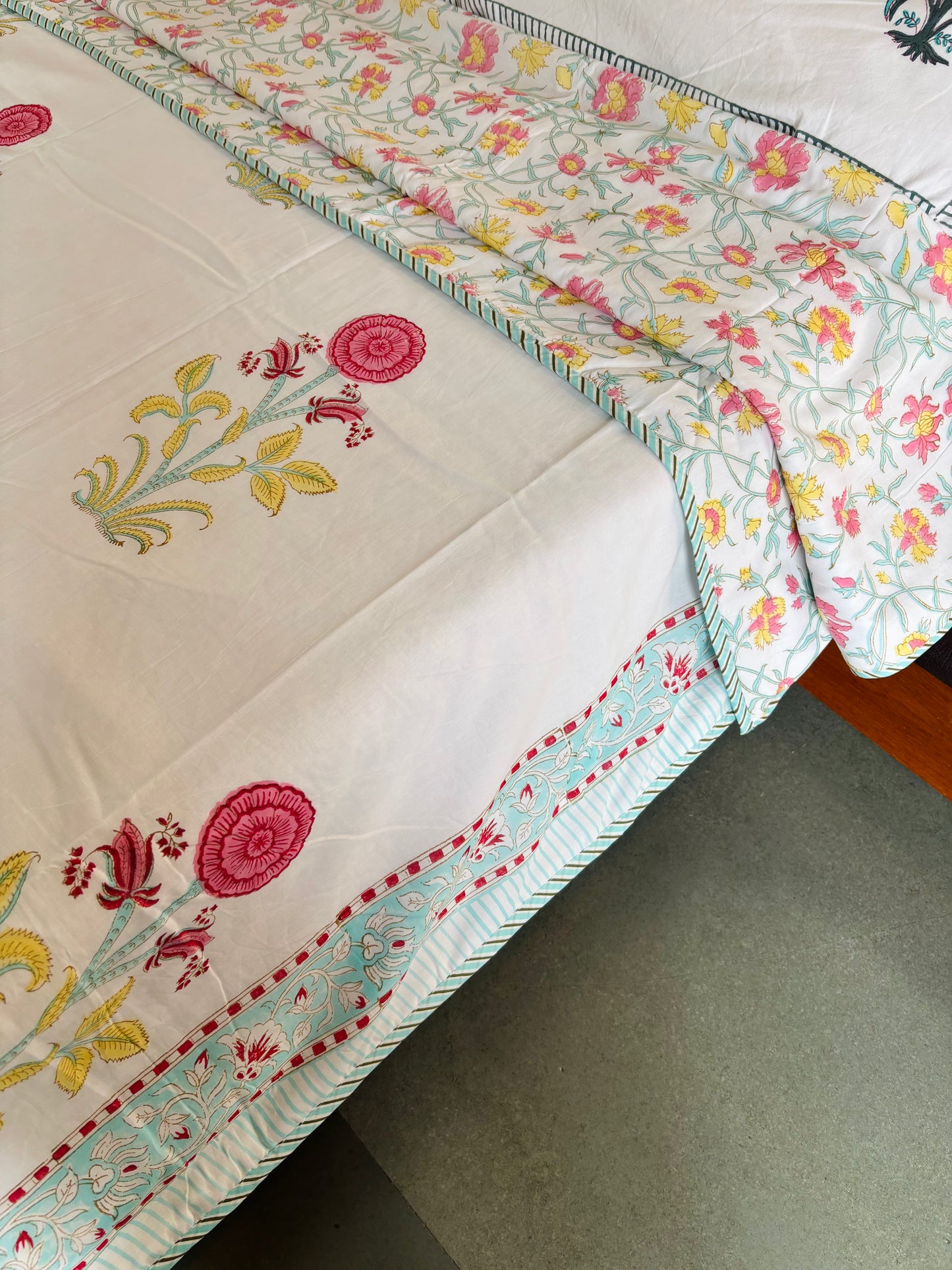 Red & Yellow Poppy Reversible Hand Block Printed Cotton Dohar — King Size