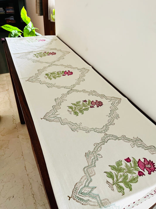 Tranquil Rose Blockprint Table Runner