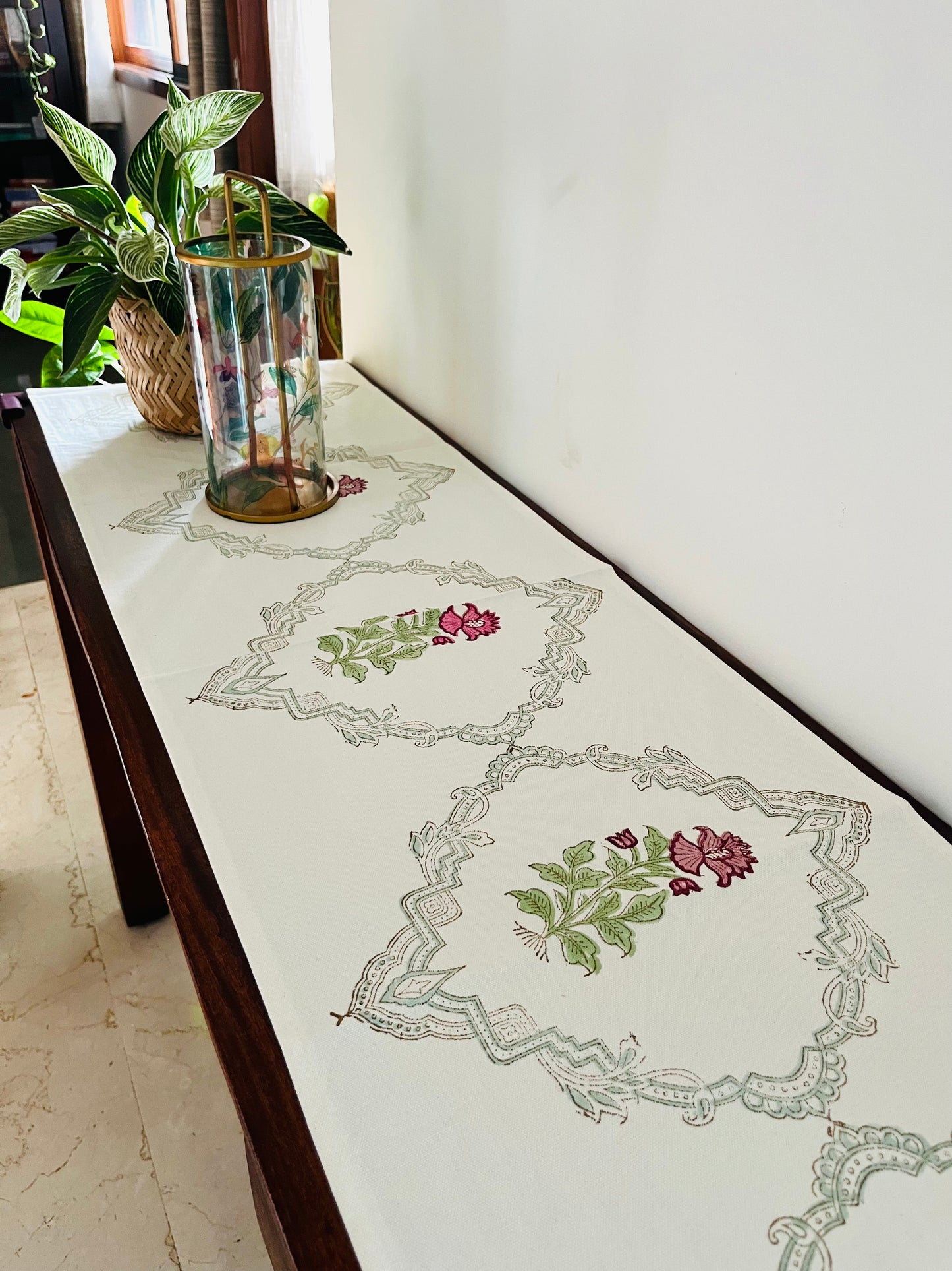 Tranquil Rose Blockprint Table Runner