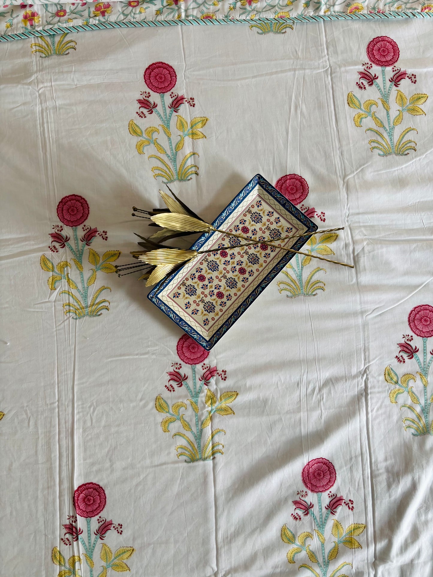 Red & Yellow Poppy Reversible Hand Block Printed Cotton Dohar — King Size