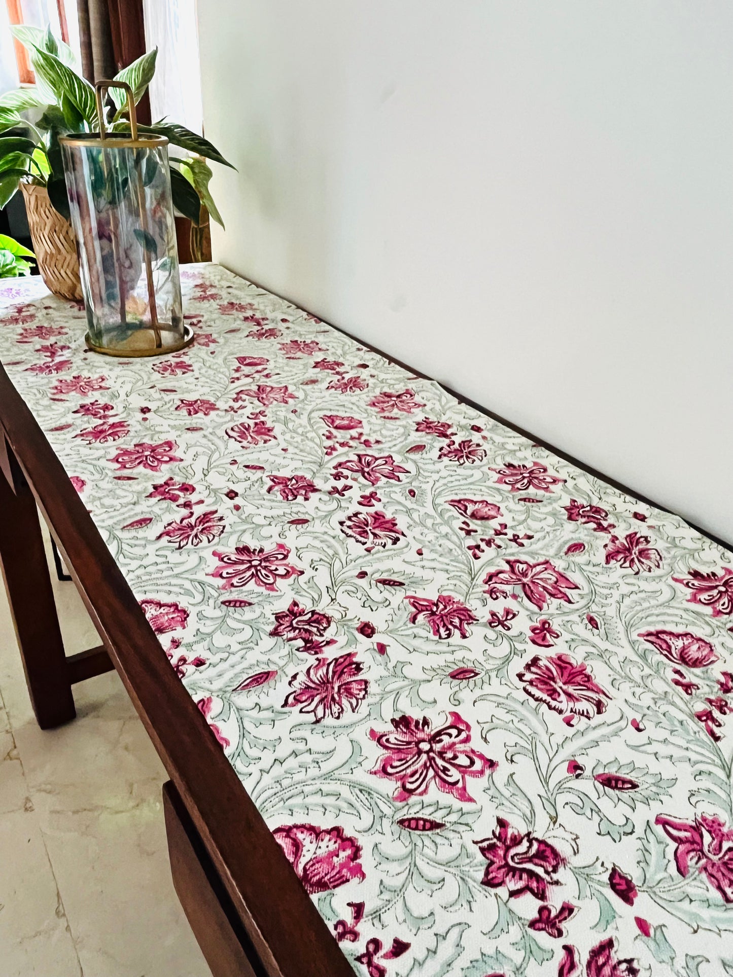 Blooming daisies Blockprint Table Runner