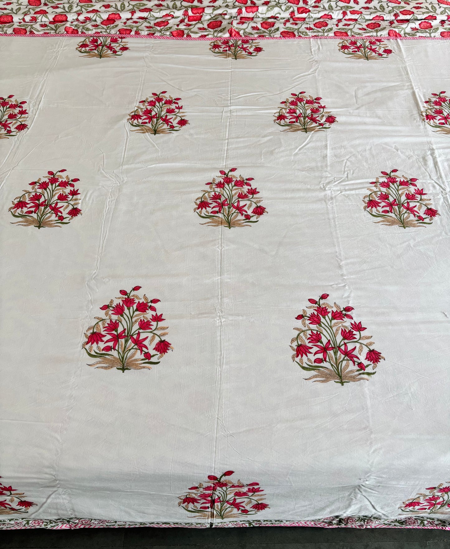 Pink Floral Fiesta Reversible Hand Block Printed Cotton Dohar — King Size