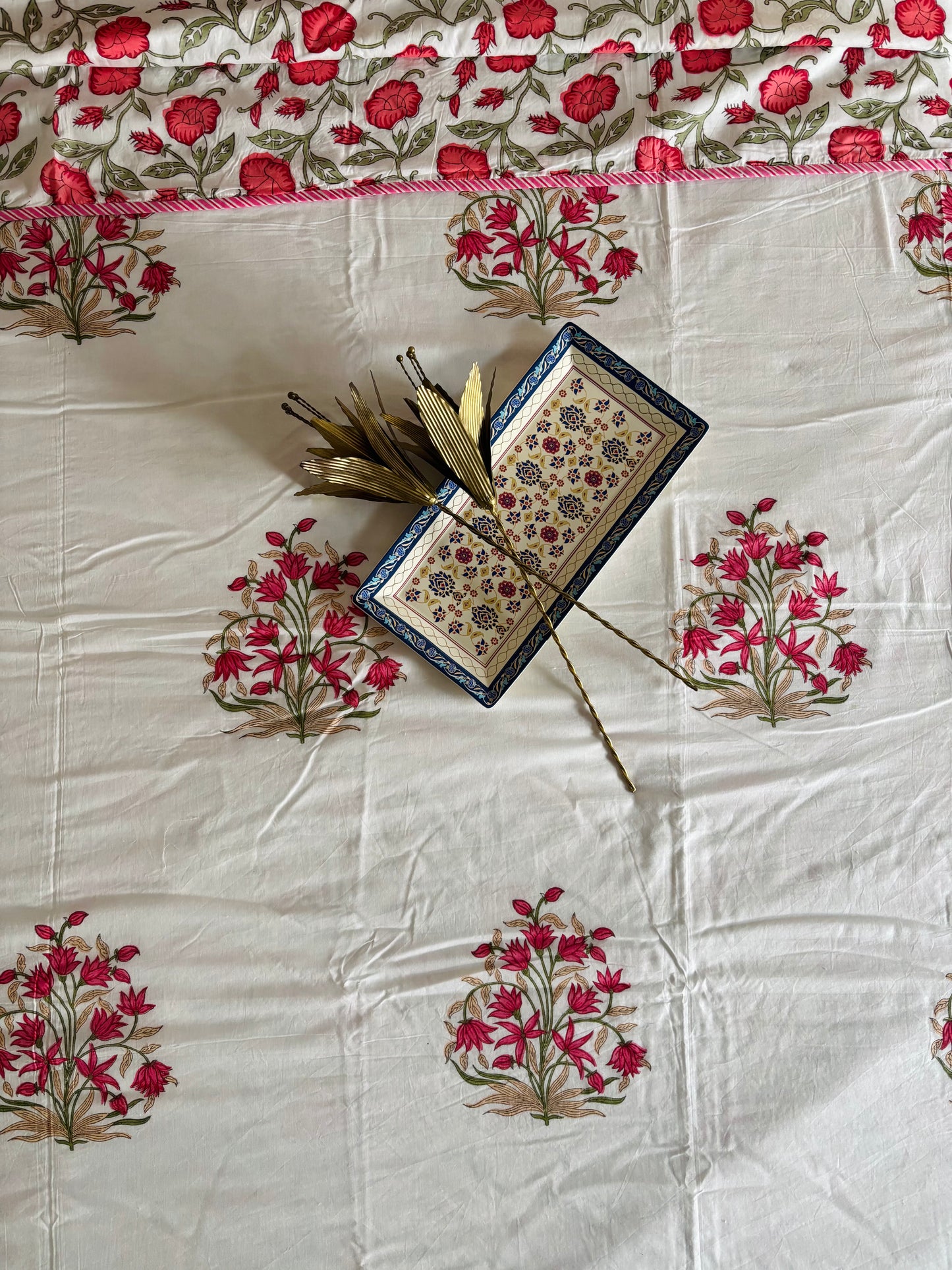 Pink Floral Fiesta Reversible Hand Block Printed Cotton Dohar — King Size
