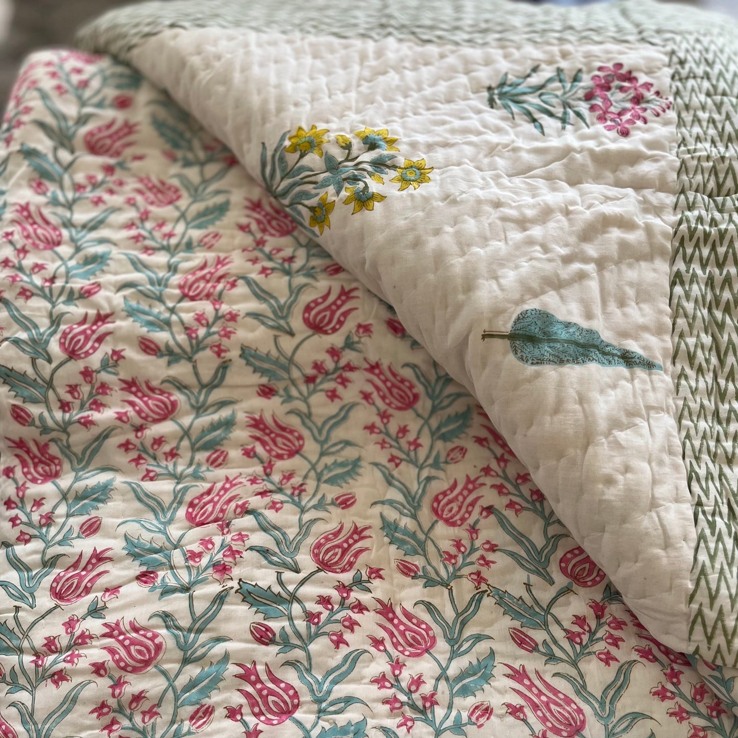 Blossom Breeze Reversible Single Bed Quilt