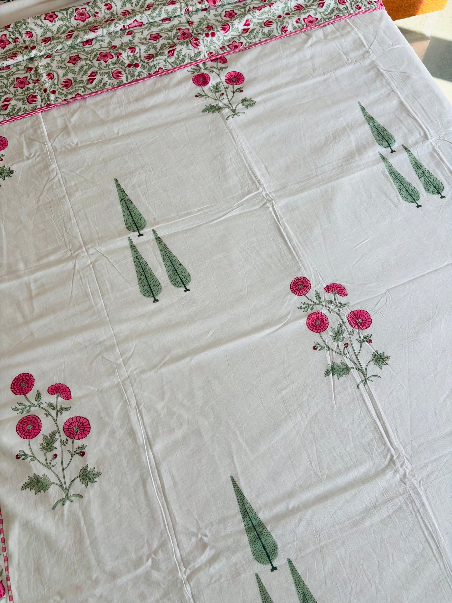 Gulabi Phool Reversible Hand Block Printed Cotton Dohar — Single Bed