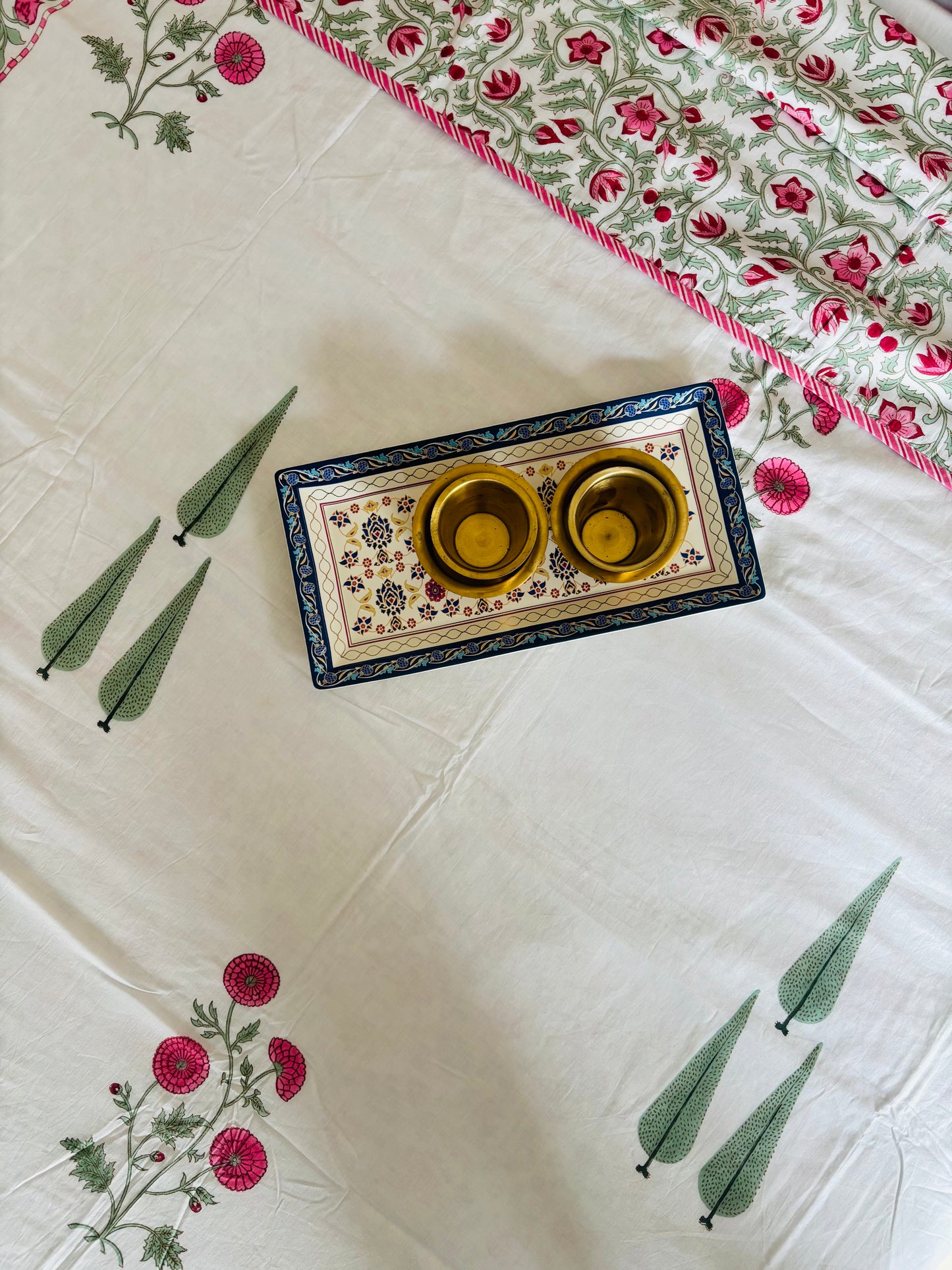 Gulabi Phool Reversible Hand Block Printed Cotton Dohar — Single Bed