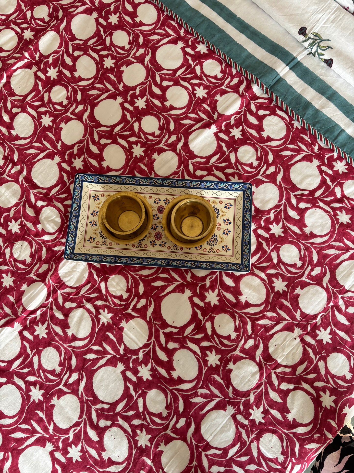 Anaar Motif Reversible Hand Block Printed Cotton Dohar — Single Bed