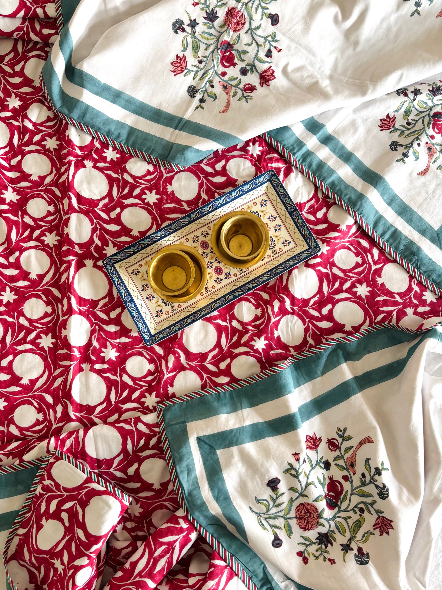 Anaar Motif Reversible Hand Block Printed Cotton Dohar — Single Bed