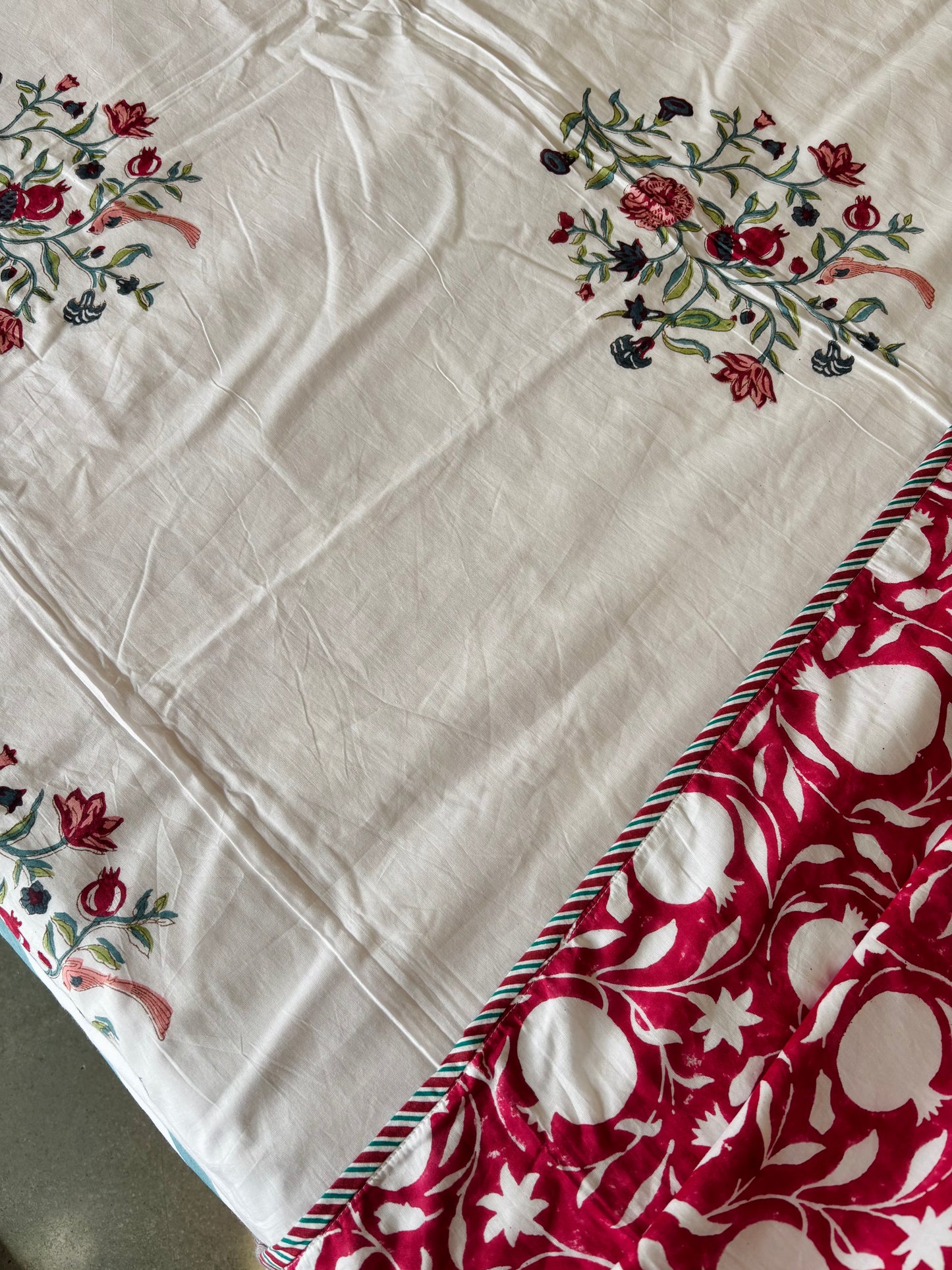 Anaar Motif Reversible Hand Block Printed Cotton Dohar — Single Bed