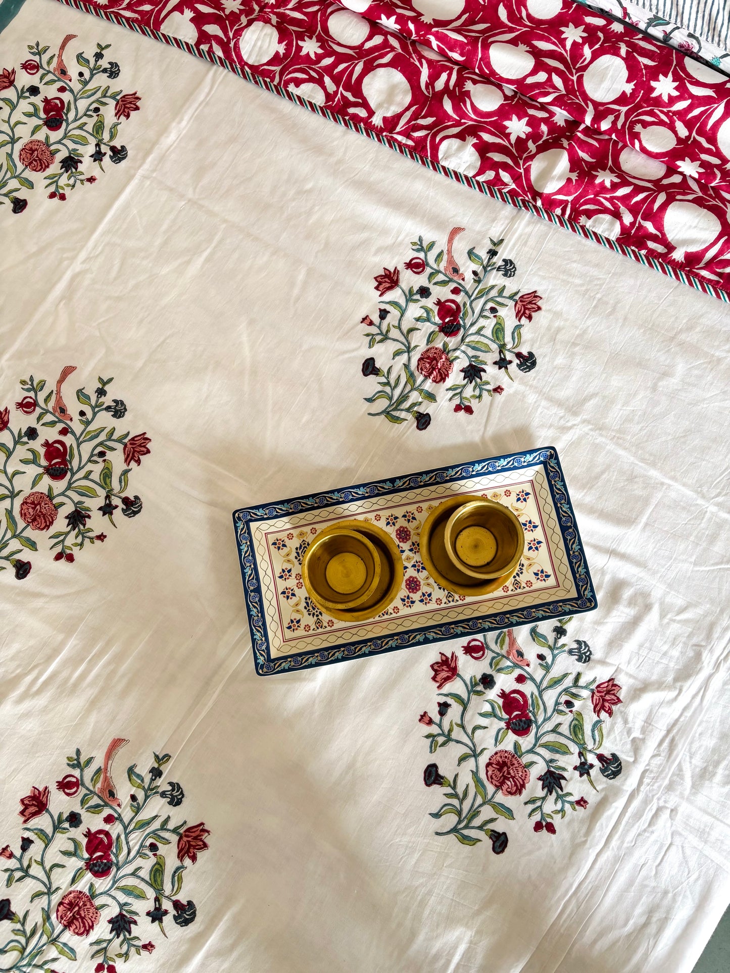Anaar Motif Reversible Hand Block Printed Cotton Dohar — Single Bed