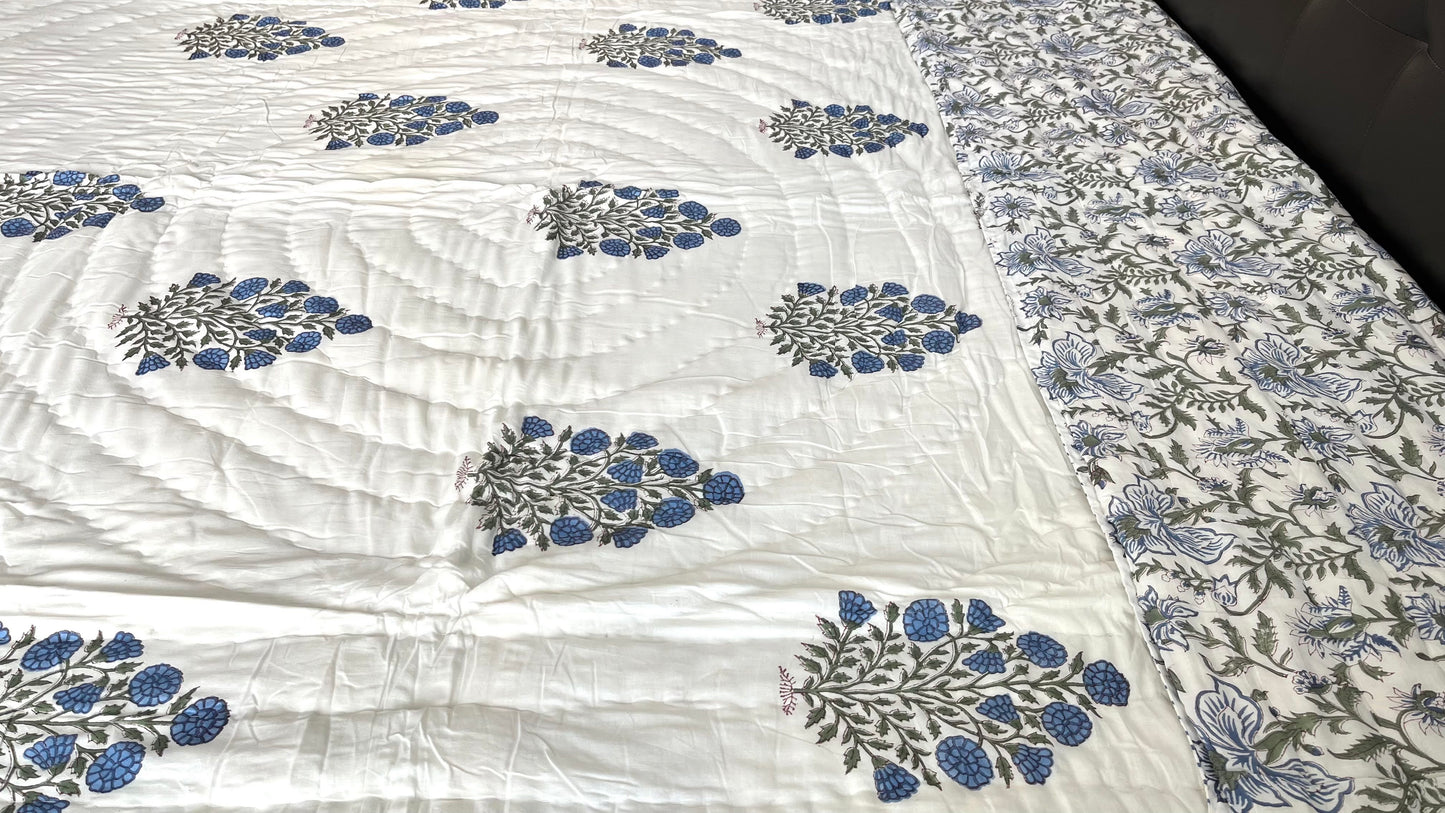 Blue Beauty Reversible Cotton King Sized Quilt