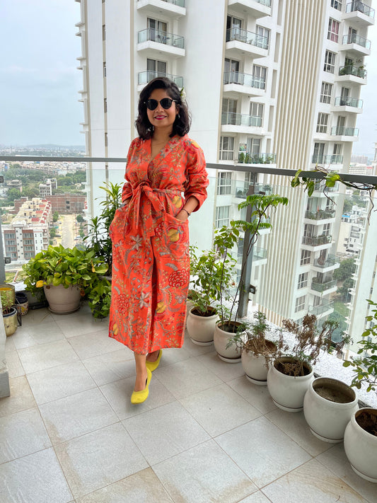 Marigold Orange Waffle Cotton Bathrobe