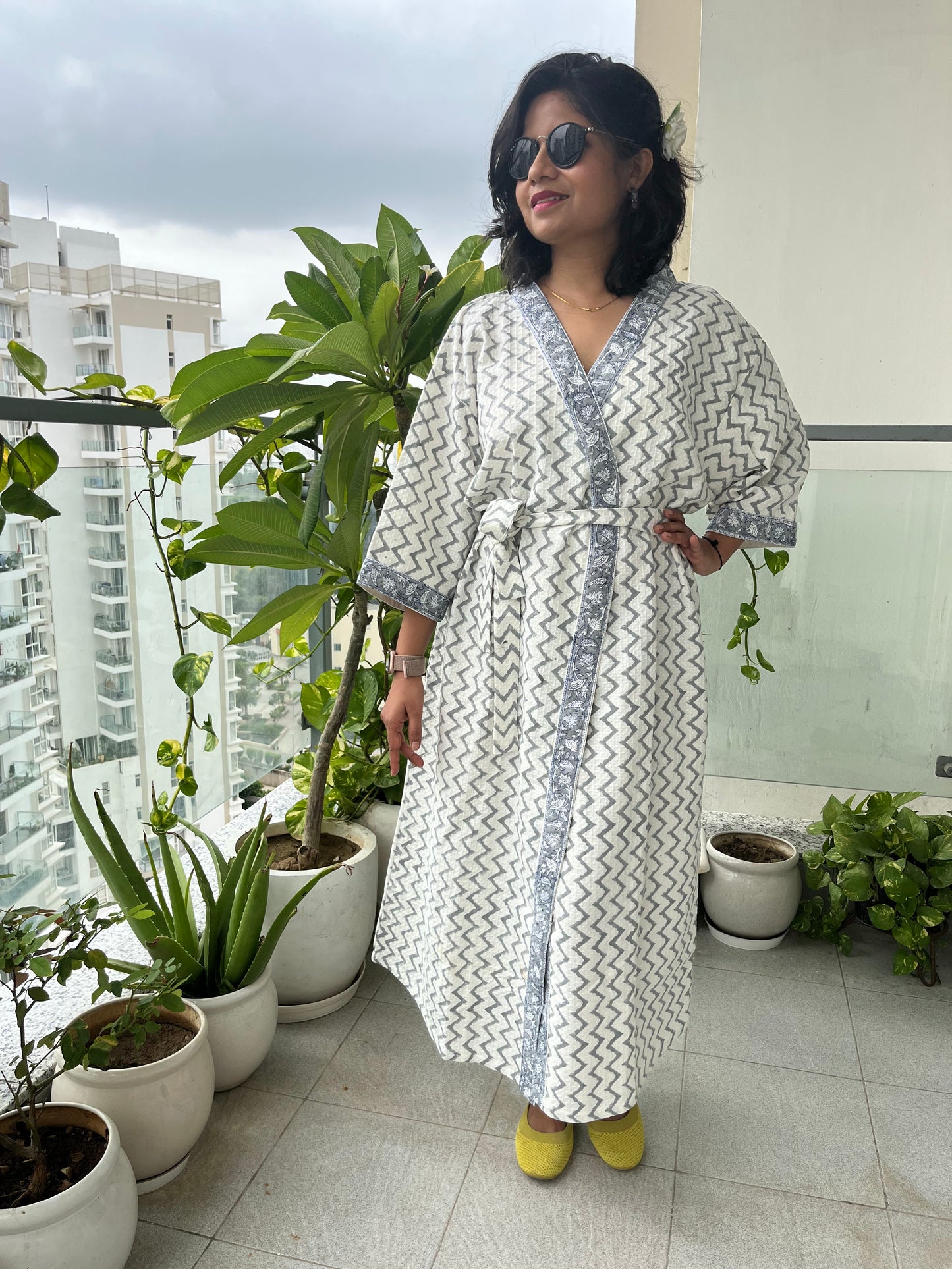 Zigzag Delight Waffle Cotton Bathrobe