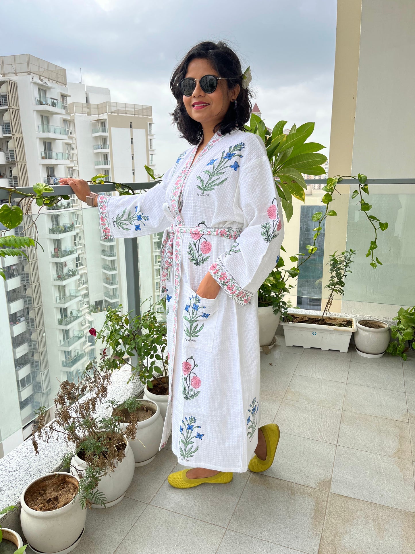 Peony Paradise Waffle Cotton Bathrobe