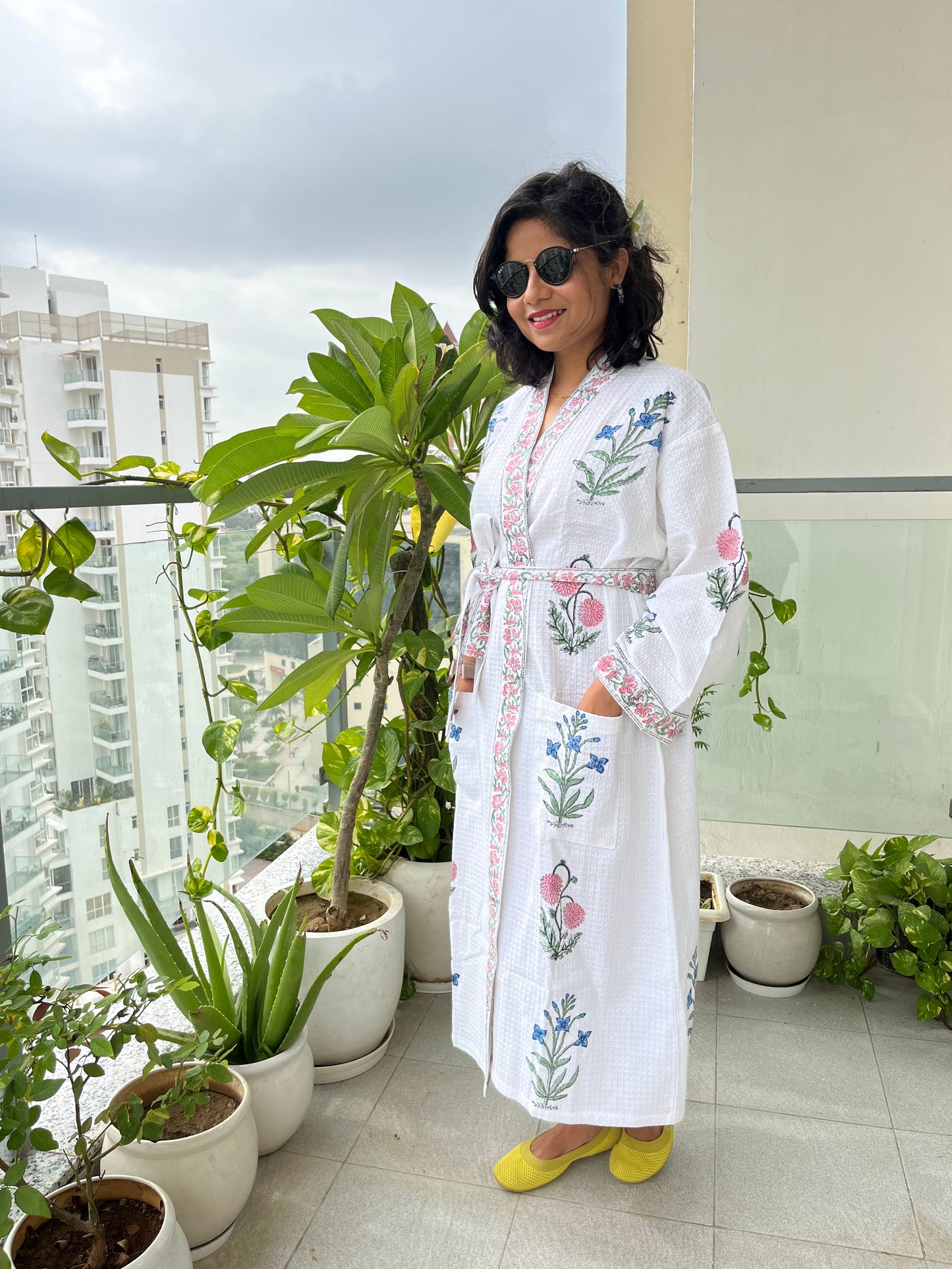 Peony Paradise Waffle Cotton Bathrobe