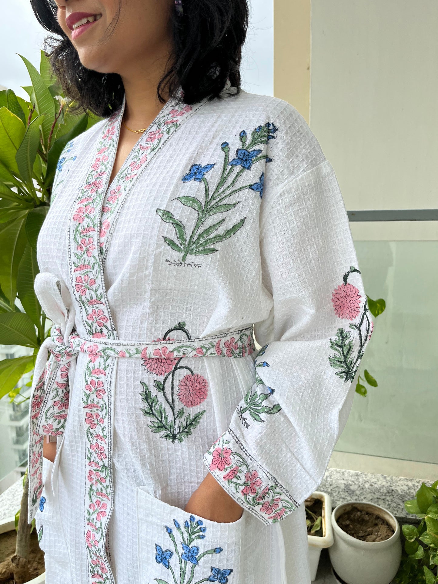 Peony Paradise Waffle Cotton Bathrobe