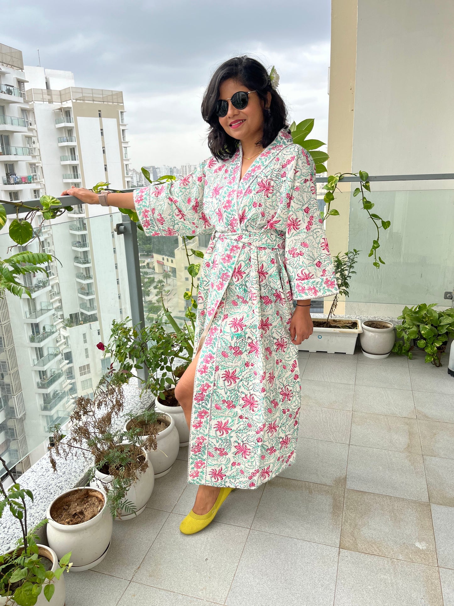 Blossom Blooms Waffle Cotton Bathrobe