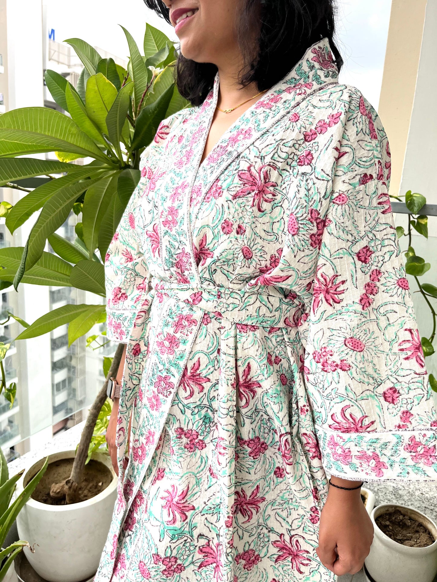 Blossom Blooms Waffle Cotton Bathrobe