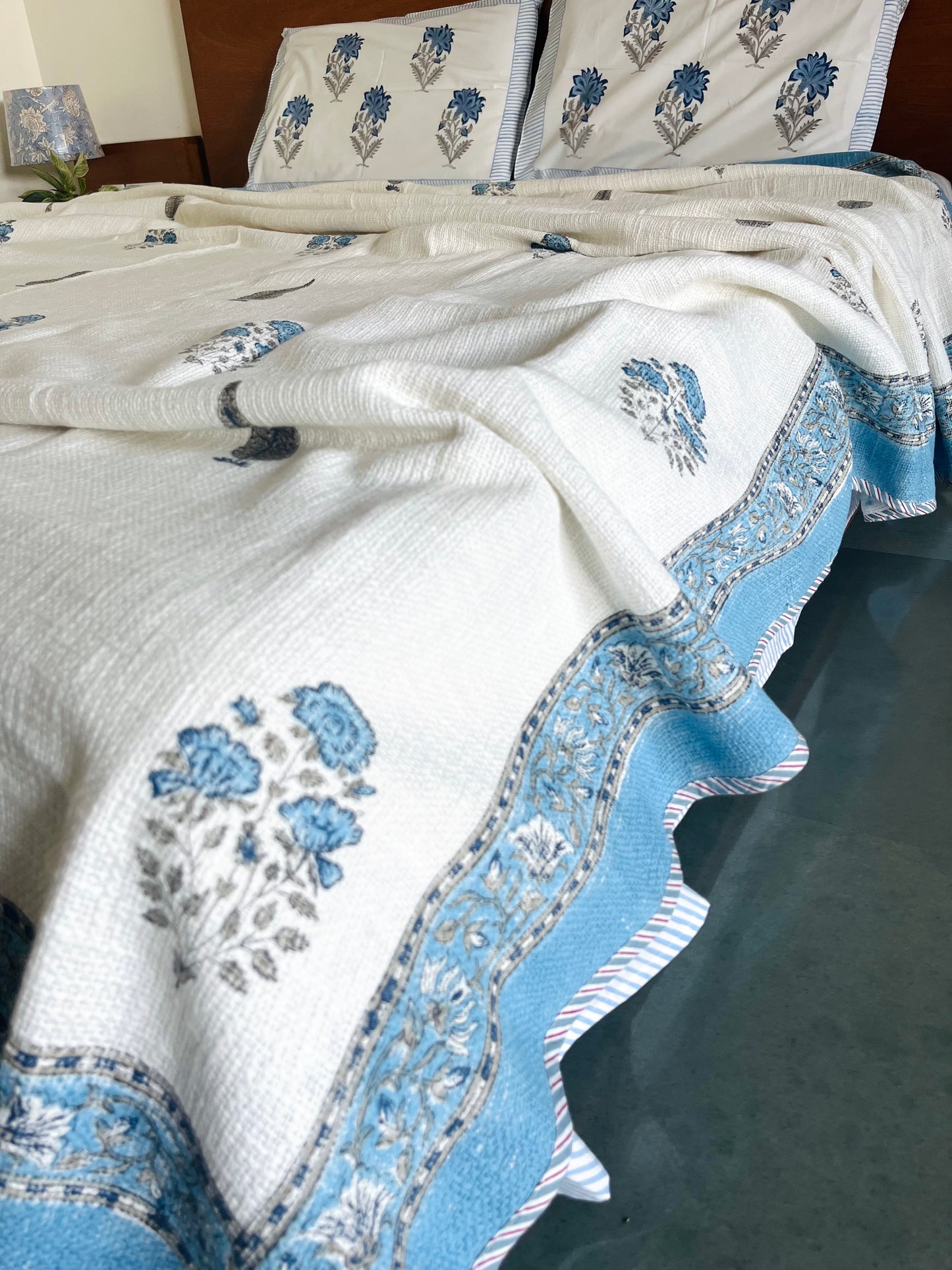 Ocean Blue Jute Bedcover