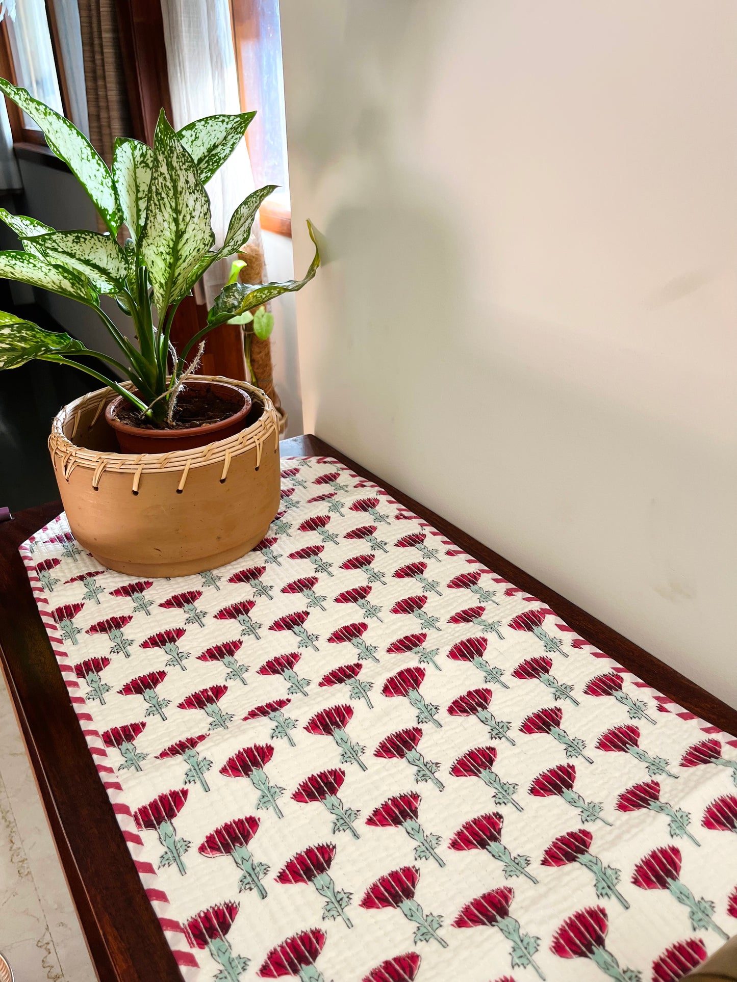 Red Buta Quilted & Reversible Table Runner