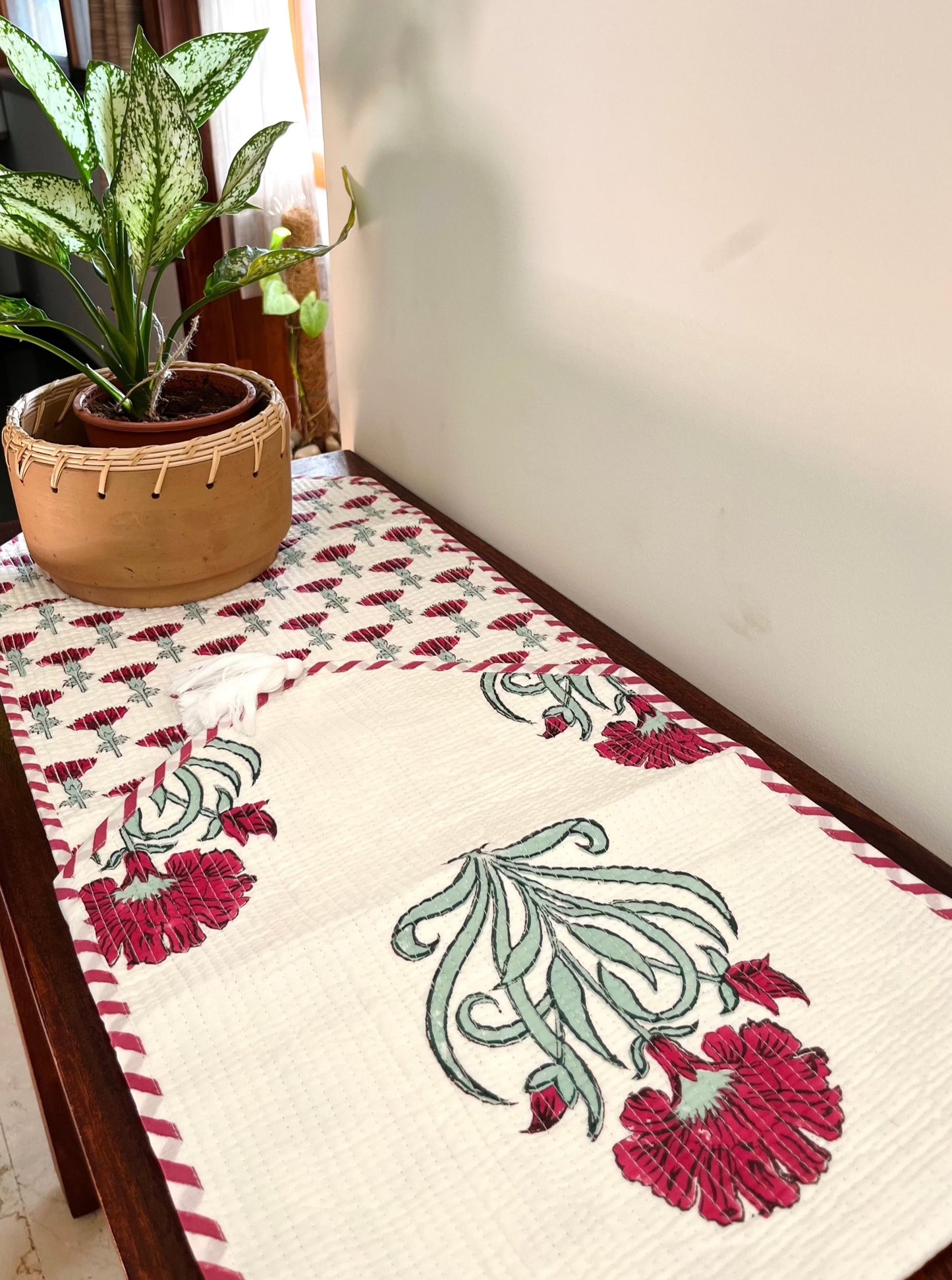 Red Buta Quilted & Reversible Table Runner